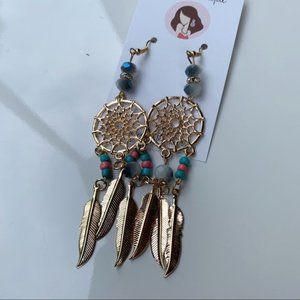 Boho dream catcher hoop earrings